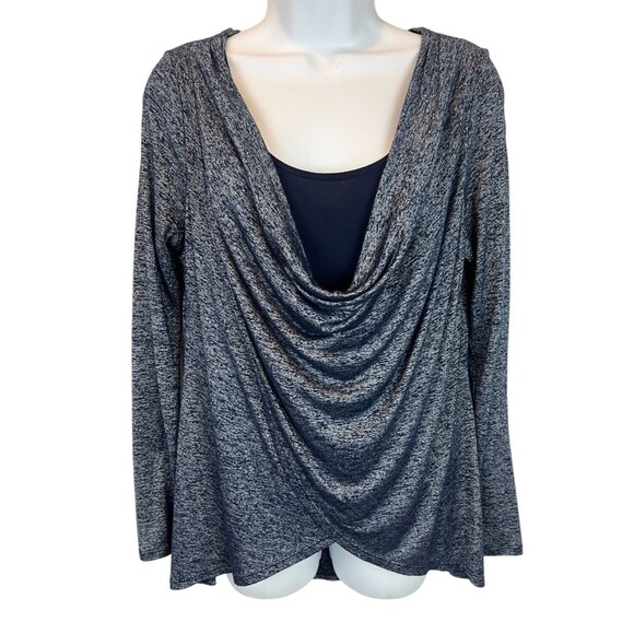 WHBM White House Black Market Top  Women's S  Layered Draping Knit Navy Metallic - Picture 1 of 8